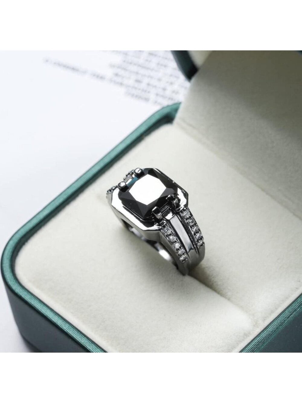 Stylish Black Diamond Engagement Ring for Men - Punk Black Gold Filled Zircon